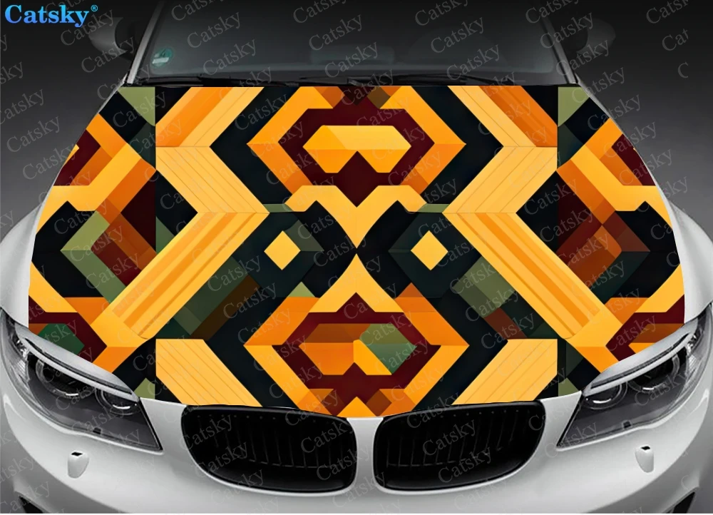 Natural Wooden Geometric Pattern Car Hood Vinyl Stickers Wrap Vinyl Film Engine Cover Decals Sticker on Car Auto Accessories