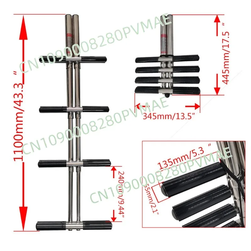 

304 Stainless Steel 4-Step Folding Swim Ladder, Telescopic Dock & Yacht Hardware Accessory