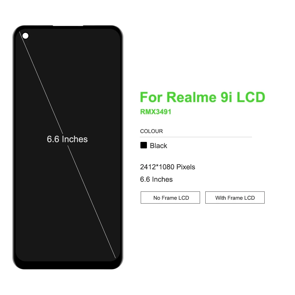 100% Tested LCD For Realme 9i RMX3491 LCD Display Touch Screen Replacement Digitizer Assembly For OPPO Realme 9i With Frame
