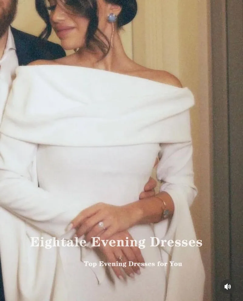 Eightale Strethy ซาตินชุดแต่งงานที่ไม่มีสายหนังที่กําหนดเองสีขาวงาช้างแขนยาวคําชุดเจ้าสาว Robe De Mariée