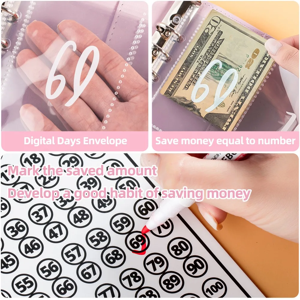 حافظة الميزانية مع مغلفات نقدية 100 ظرف تحدي نظام تنظيم المال توفير تحديات التوفير مجلد أوراق فضفاضة