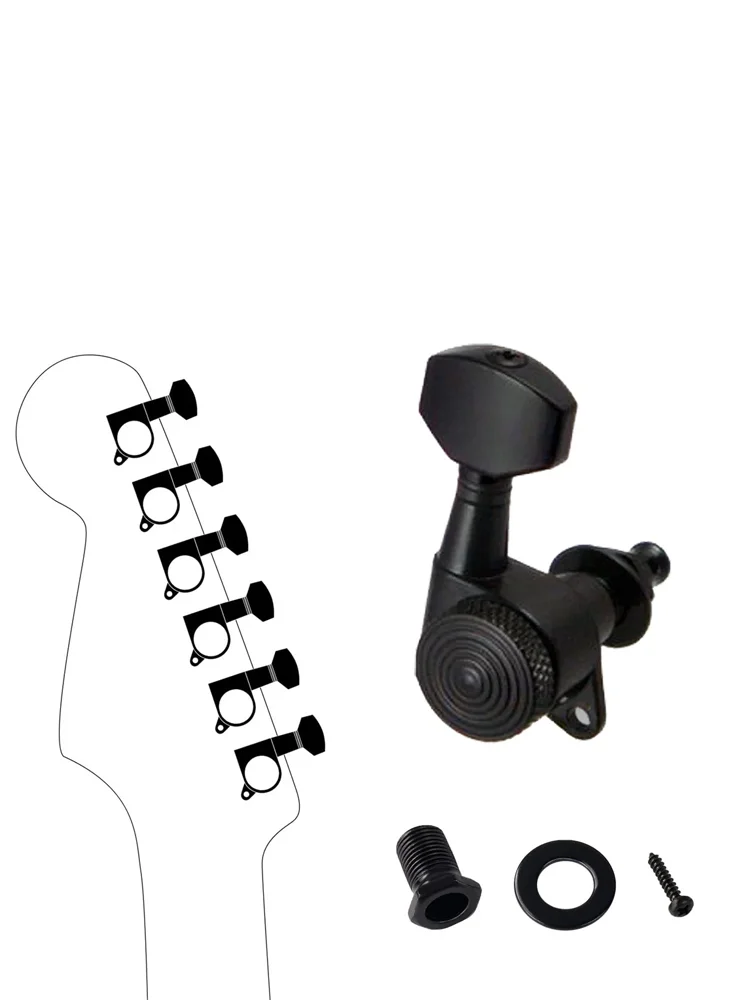 6 stks Rechts Vergrendeling Gitaar String Tuning, machine heads, zwart overbrengingsverhouding voor 6R inline, voor akoestische gitaar accessoires