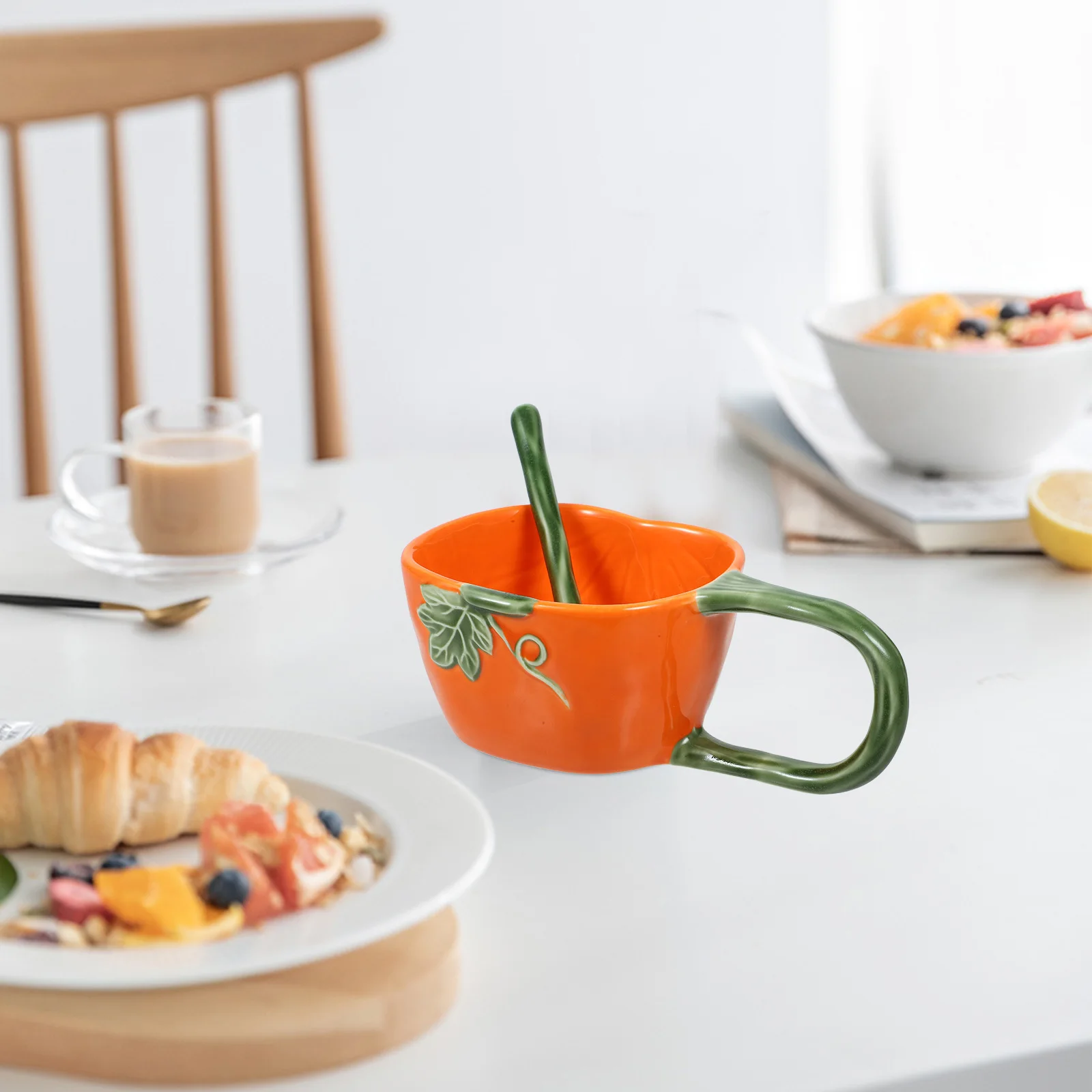 

1 комплект, керамическая кружка в виде тыквы, большая ручка, ручная роспись, чашка для кофе, чая, набор ложек, бытовая декоративная чашка для воды, кофейные кружки