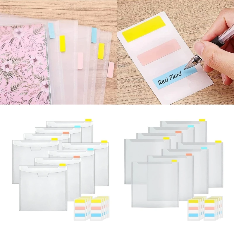 10Pcs Scrapbook Paper Storage Organizers Clear Scrapbook Paper Organizers with Sticky Indexes Tabs Holds Scrapbook Paper