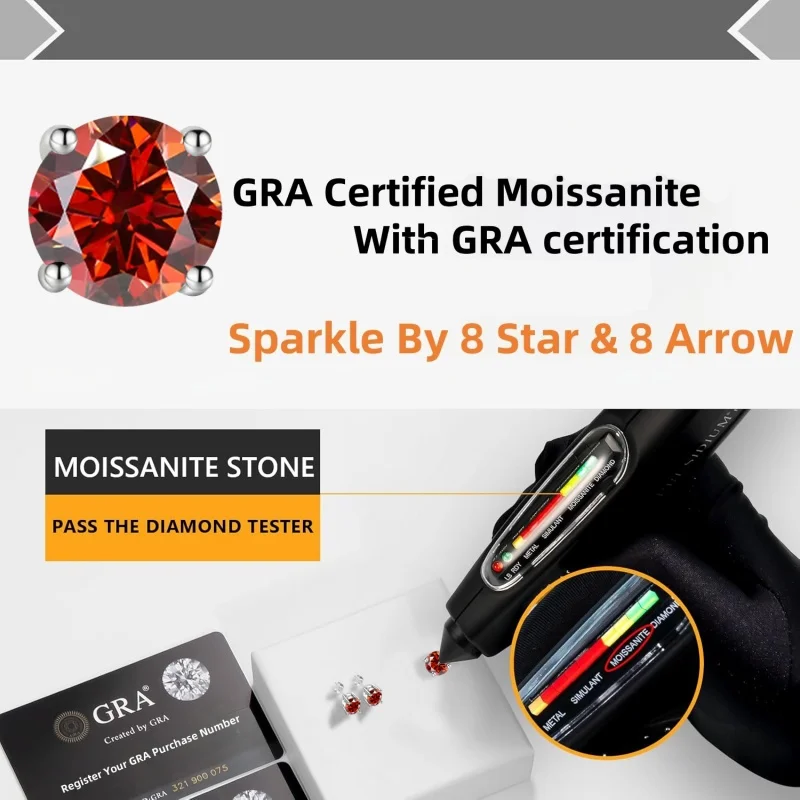 

LAMVOICE jewelry for women/stud earrings with 0.2-4 carat Red moissanite Hypoallergenic earrings christmas gift for women