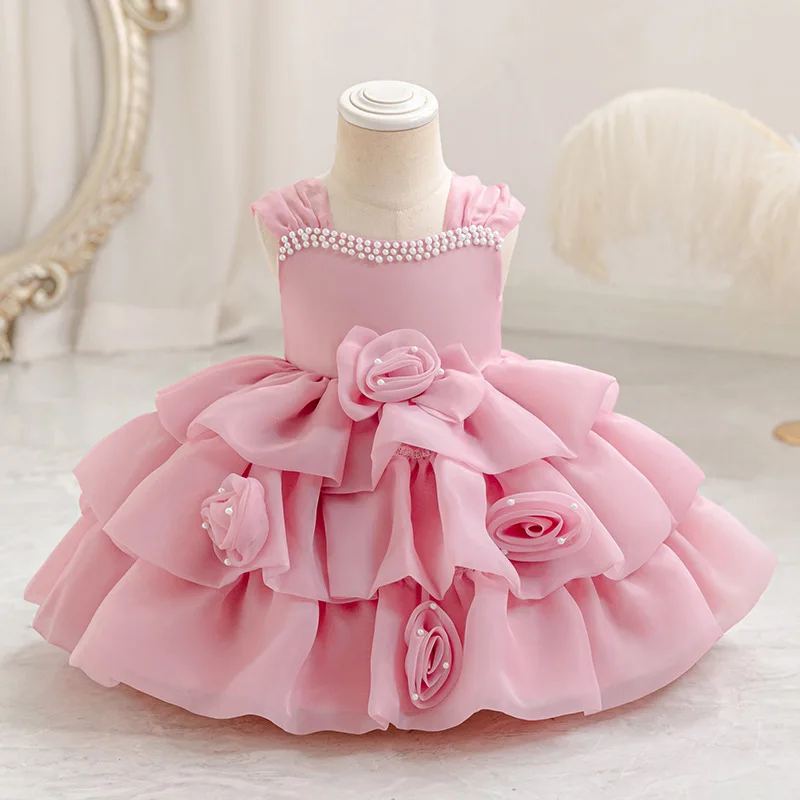 Pageant dresses for Toddler girls 0-6 years old, red chiffon, first Christmas costume for girls, holiday performance dress
