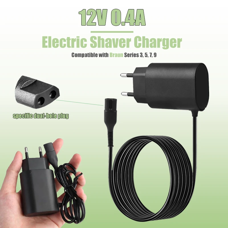 Replacement Electric Shaver Charger 12V 400mA EU Plug Power Adapter for Braun Shaver Series 3 5 7 9 Portable Travel Charger