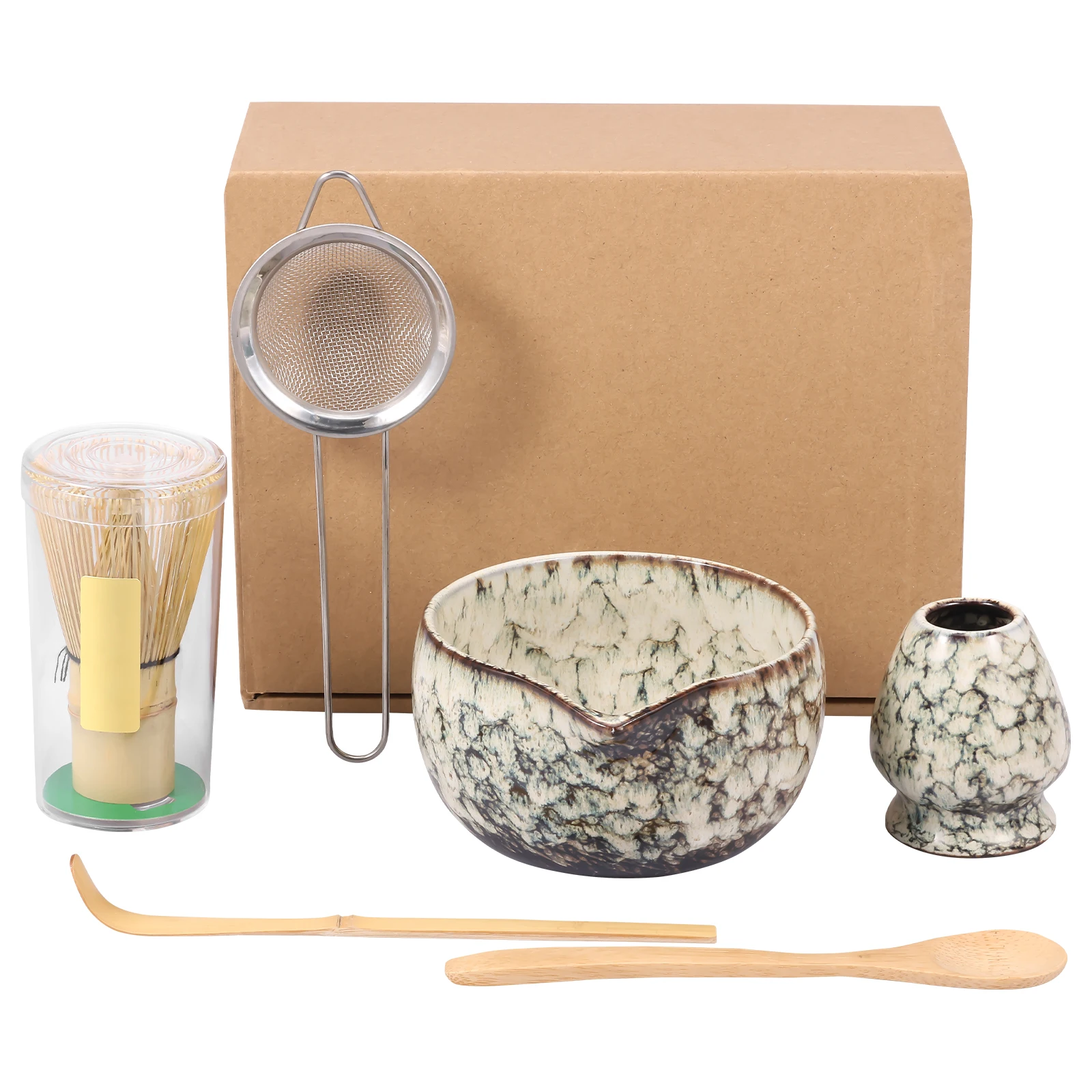 

6Pcs Matcha Tea Making Tool Set Bamboo Matcha Whisk Set with Whisk Holder Spoon Scoop and Stainless Steel Sifter for Tea Lovers