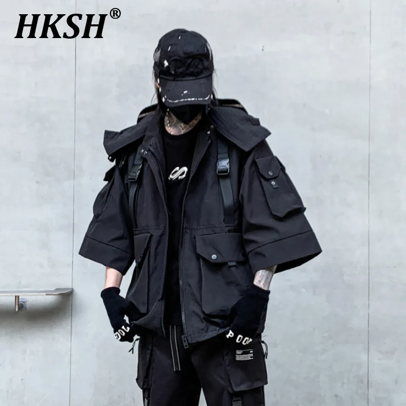 

HKSH Spring Autumn New Men's Tide Tactical Loose Jackets Hooded Trendy Streetwear Chic Punk Pockets Gothic Techwear Coat HK2369