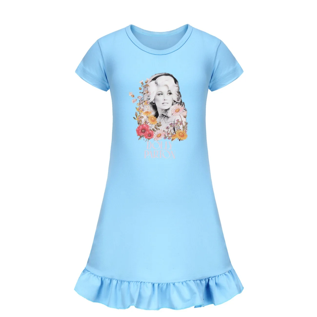 Dolly Parton Country Music Dress Kids Summer Fashion O-Neck Casual Dresses Baby Girls Short Sleeve Nightgowns Children Vestidos