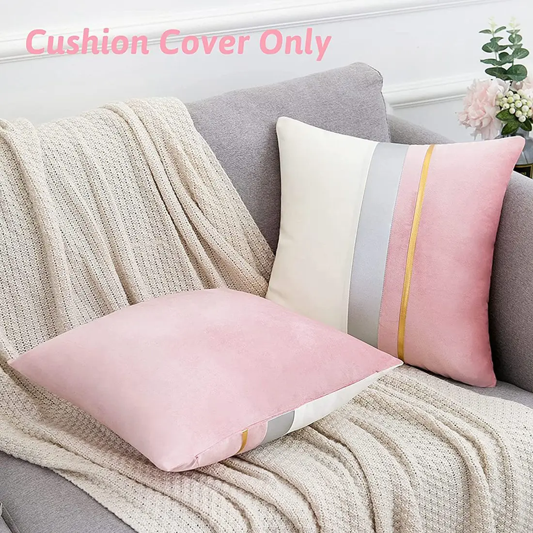 【WINTER】2 Pack Stitching Velvet Throw Pillow Pillowcase Gold Striped Leather Cushion Cover For Sofa Living Room Decoration