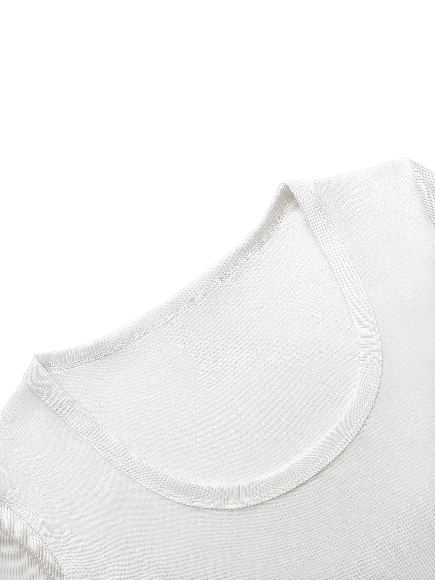 Spring Outdoor Sports Ribbed Crop Blouse, Elastic Square Neck Top for Hiking & Light Activity view 5