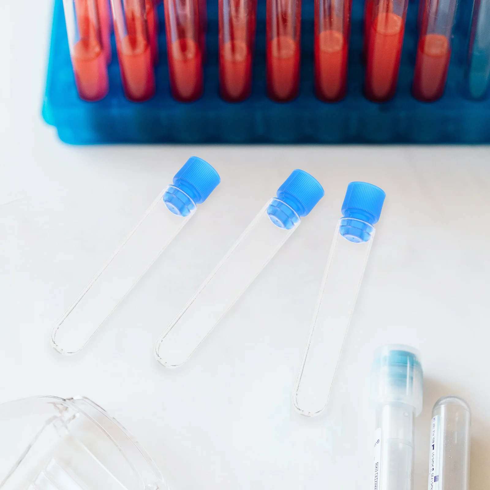 

50pcs Laboratory Test Tubes 12x60mm Transparent Plastic Sampling Vials Caps Storage Scientific Experiments Plant Containers