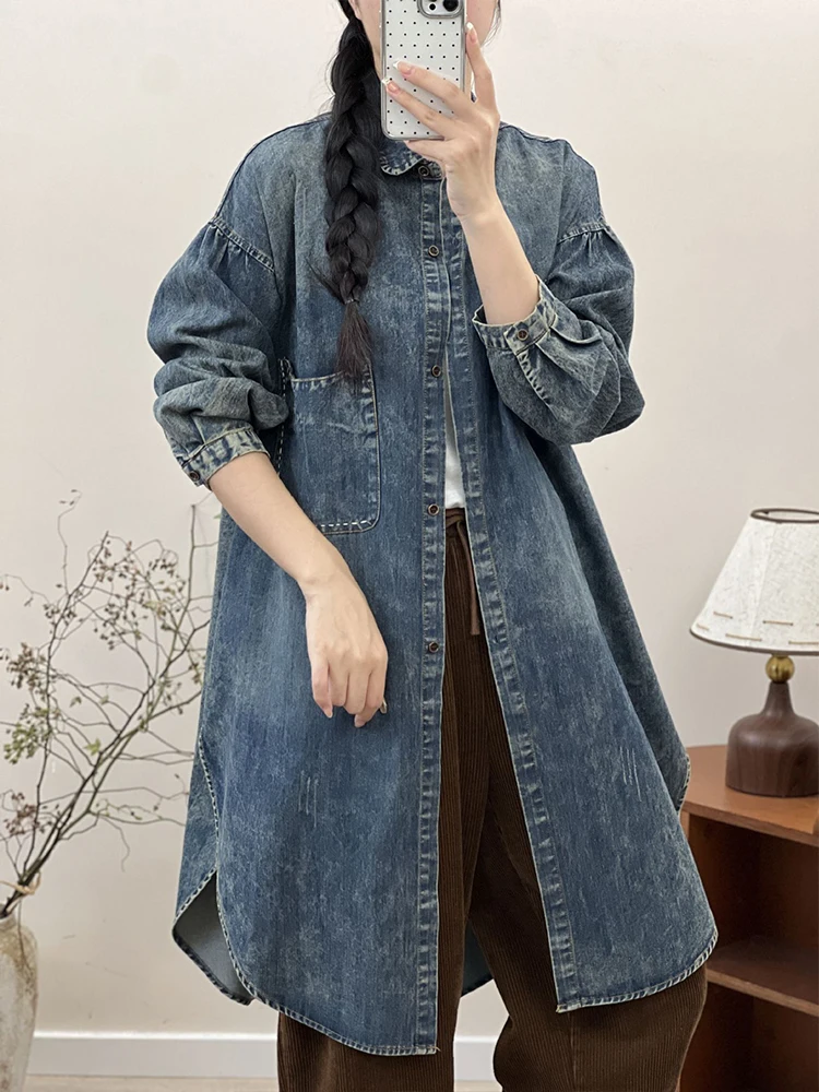 Max LuLu 2024 Fall Long Clothes Womens Fashion Loose Vintage Ripped Denim Trench Coats Ladies Casual Classic Luxury Windbreakers