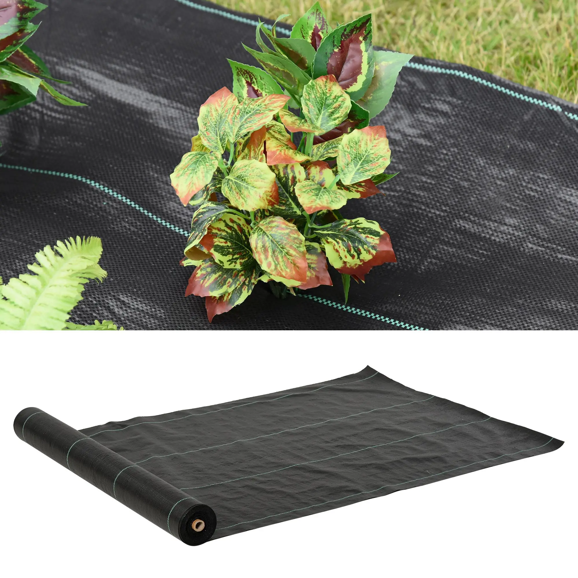 Outsunny Mesh Anti-Kräuternetz Geotextil 1x50 m Unkrautgartennetz 100g/m2 schwarze Unkrautnetzrolle