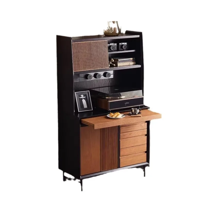 

French modern side cabinet, retro solid wood tea, medieval multi-functional storage, integrated against the wall