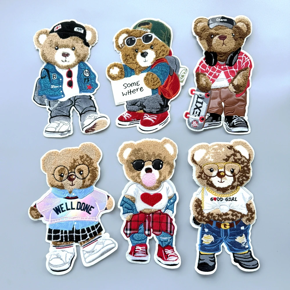 Embroidery Chenille Patch pink Bear Animal Cartoon Badges hats Bears Appliques Patches for Clothing DIY Accessory ID235192