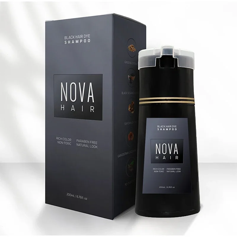 200ml Nova Shampoo And Hair Dye 3-in-1 White Hair Quick Blackening Shampoo Oil Control Fluffy Shampoo Products Nourish Hair