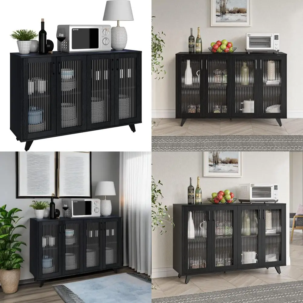 بوفيه مطبخ بانانا أسود مقاس 49 بوصة مع خزانة بأبواب ووحدة تحكم جانبية مميزة