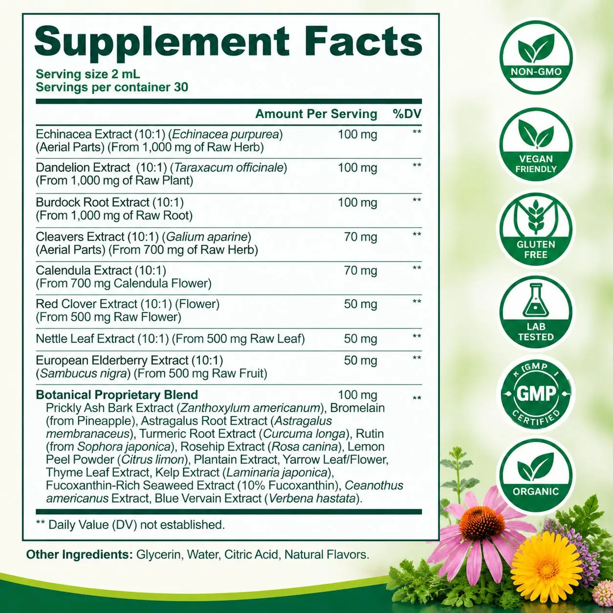 Lymphatic Drainage Drops for Puffiness, Lymph Flow & Fluid Balance, 21-in-1 Botanical Blend, Liquid Supplement, 30 Servings