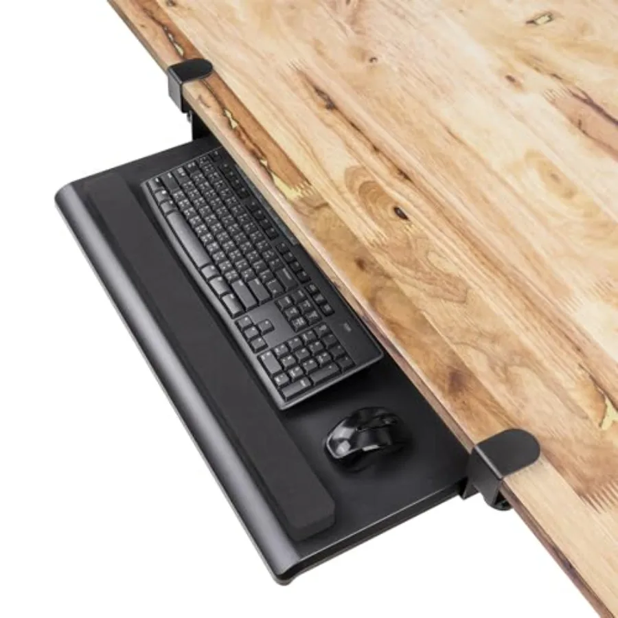Large Ergonomic C-Clamp Keyboard Tray Mount Under Desk with Wrist Rest Slide-Out Platform 27.5 31.8 Including Clamps x 12.5 Pul