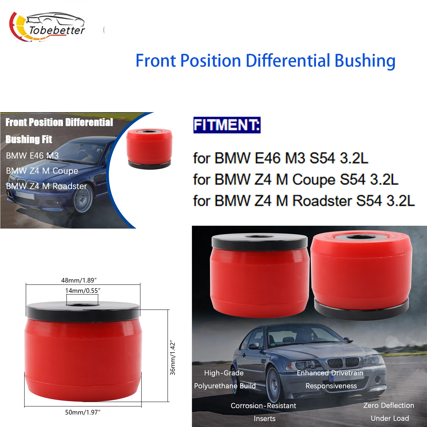 Performance Polyurethane Front Position Differential Mount Bushing Upgrade for BMW E46 Z4 M3 S54 3.2L