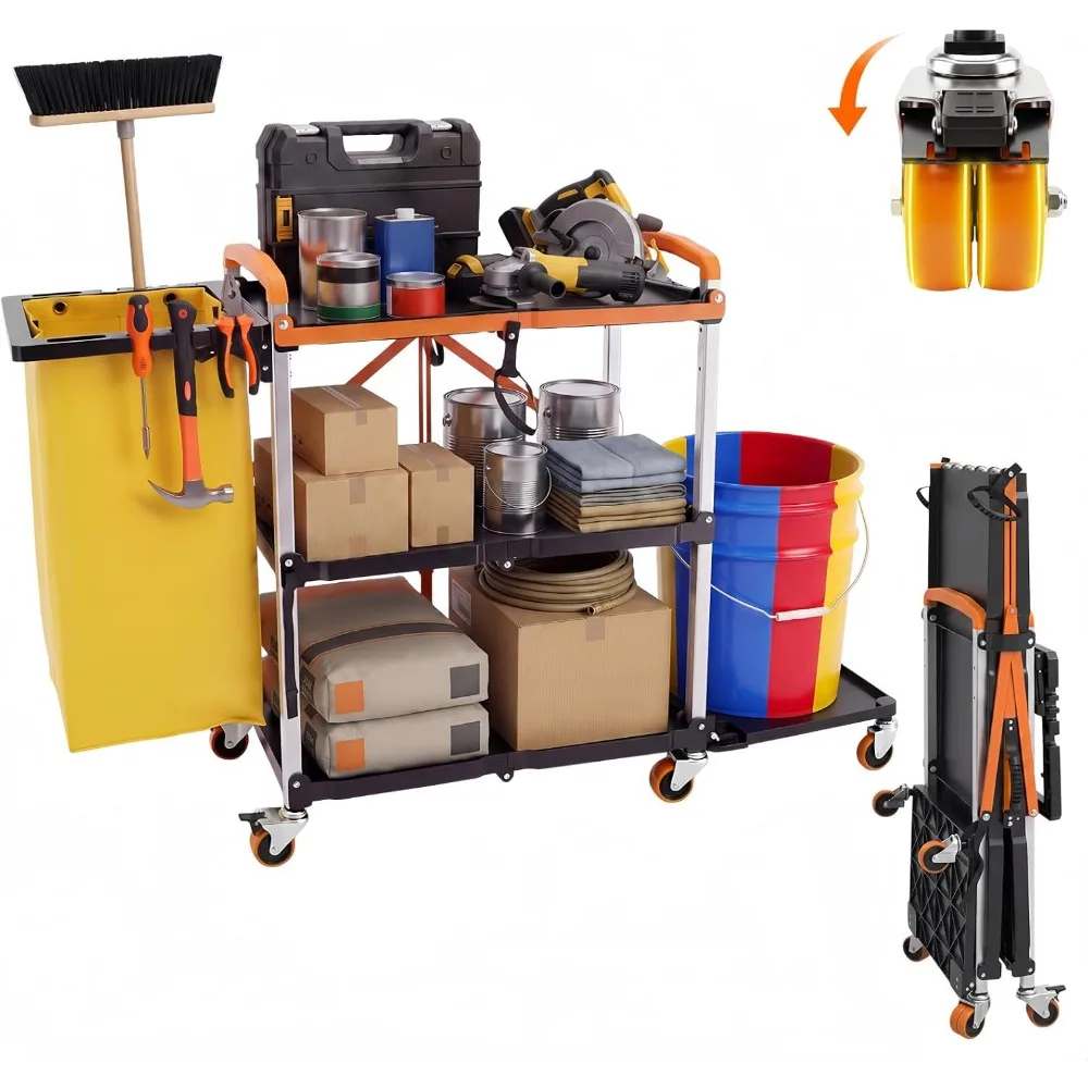 3-Tier Utility Cart, 590 LB Service Cart, Jobsite Cart，Extra Board and Bag