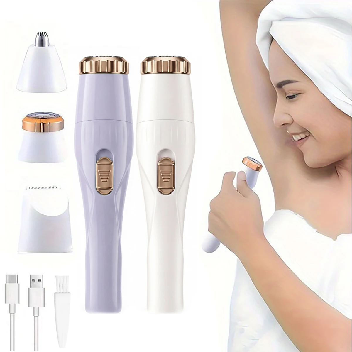 2-in-1 Dual-Head Electric Shaver, Suitable for Facial and Body Hair Removal, Nose Hair Trimmer, Ideal for Intimate Areas, Legs, Bikini Line, and Underarms - Rechargeable Lithium Battery, USB Charging, Ideal Holiday Gift, Hair Removal Shaver | Modern Razor Design | Stainless Steel Blades