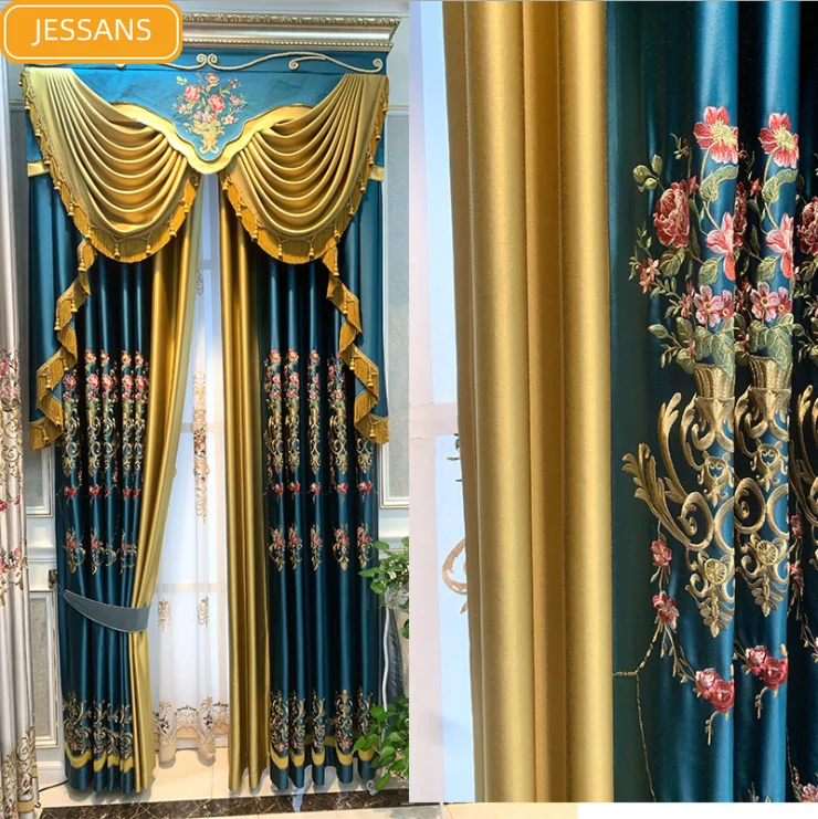 

New Chinese High-end Imitation Luster Embroidery Stitching Blackout Curtains for Living Room and Bedroom Customized Products