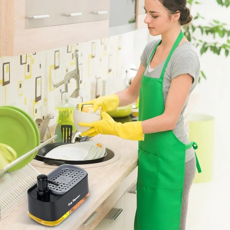 3-in-1 Kitchen Soap Dispenser Set with Dual Pump Sponge Holder Efficient Cleaning and Storage Organizer for Sink Area