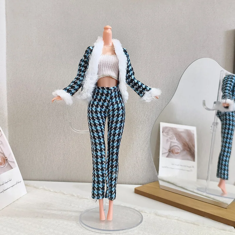 Winter Style Houndstooth Set with Raw Edges, Suitable for 11.5-Inch Female Dolls. This Set Is Perfect for You and Your Friends