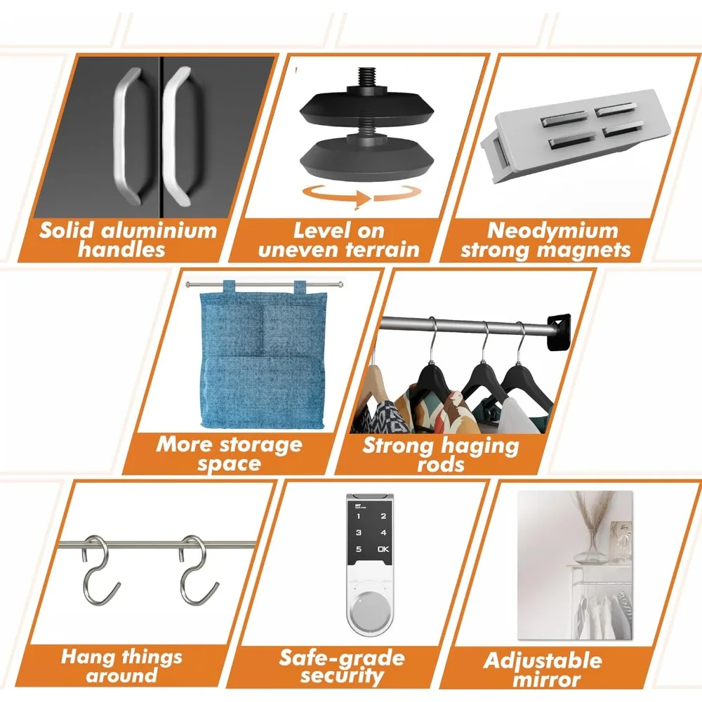Metal Storage Cabinet Wardrobe with Digital Lock - Metal Storage Locker with Locking Doors, Adjustable Shelf Height & Position