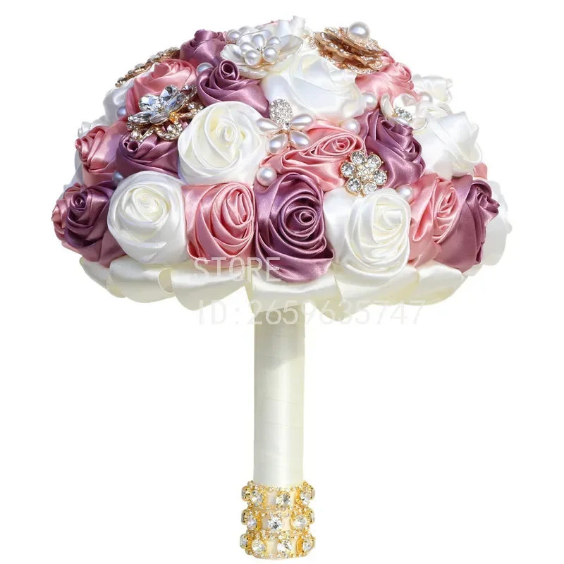 for European American Wedding Supplies Rhinestone Bride Bouquet Rose Roll Cross Border Multi Color Spot Factory Wholesale