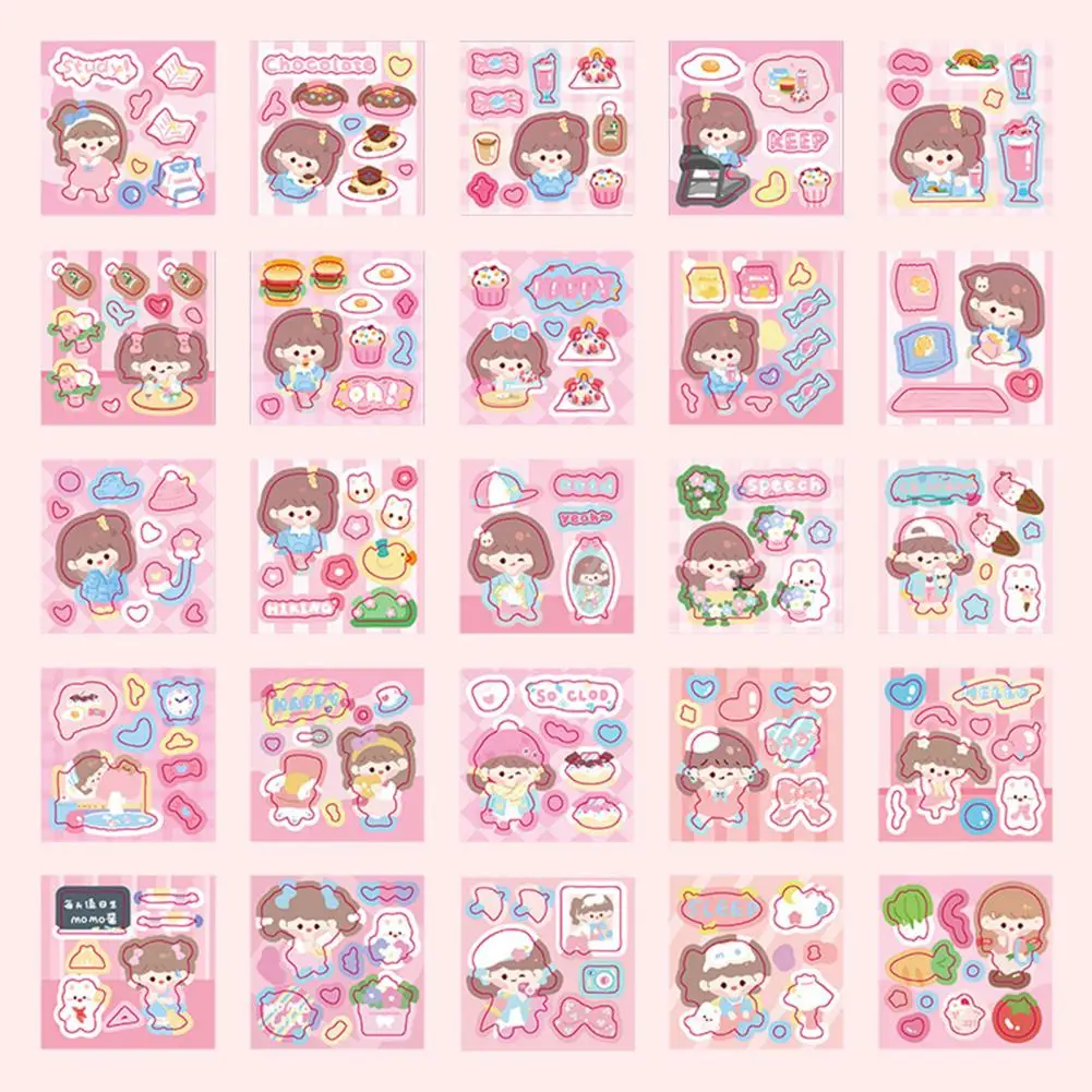 20 fogli di cancelleria adesivo impermeabile Kawaii Cartoon Stickers Cute Handbook Sticker Scrapbooking Diary Journal Planner Sticker