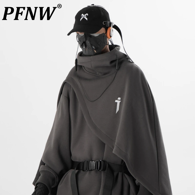 

PFNW Men Oversize Cloth Autumn Trend Functional Cloak Style Sweatshirts Men's Loose Hooded Fake Two Piece Pullover Top 12C1388