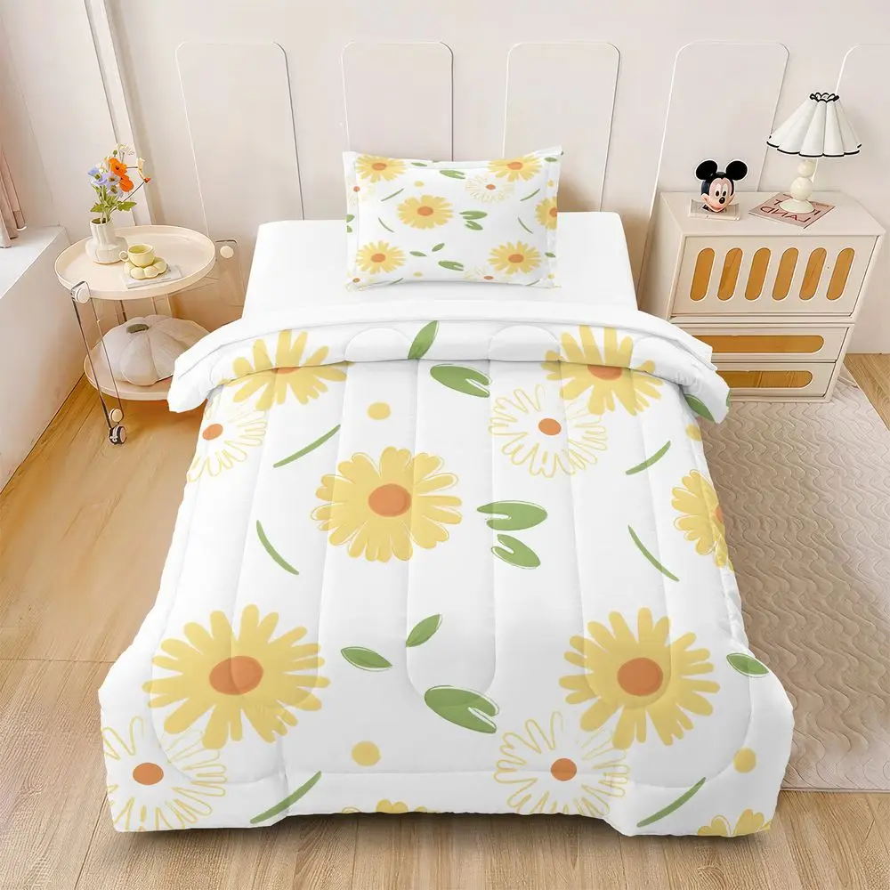 Cute Daisy Digital Print Quilt Comforter Set Bedding Set Pillowcase Cottage Teen Dorm Couch Decor