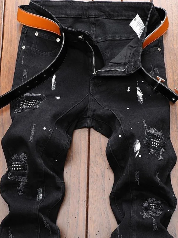 Herbst und Frühling Mode Trend Retro Sport Gerade Bein Zerrissene Jeans männer Casual Bequeme Stretch Hohe Qualität Denim Hosen