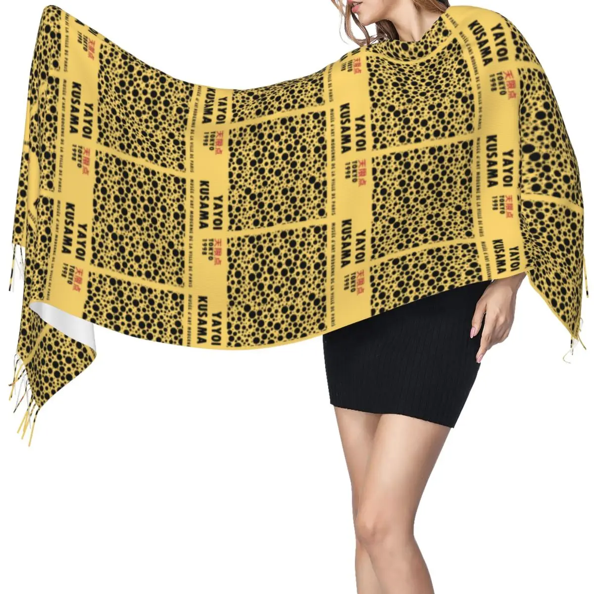 

Yayoi Kusama шарф с абстрактной живописью, шарфы с кисточками для женщин, мягкие теплые шали и накидки, большая осенне-зимняя шаль