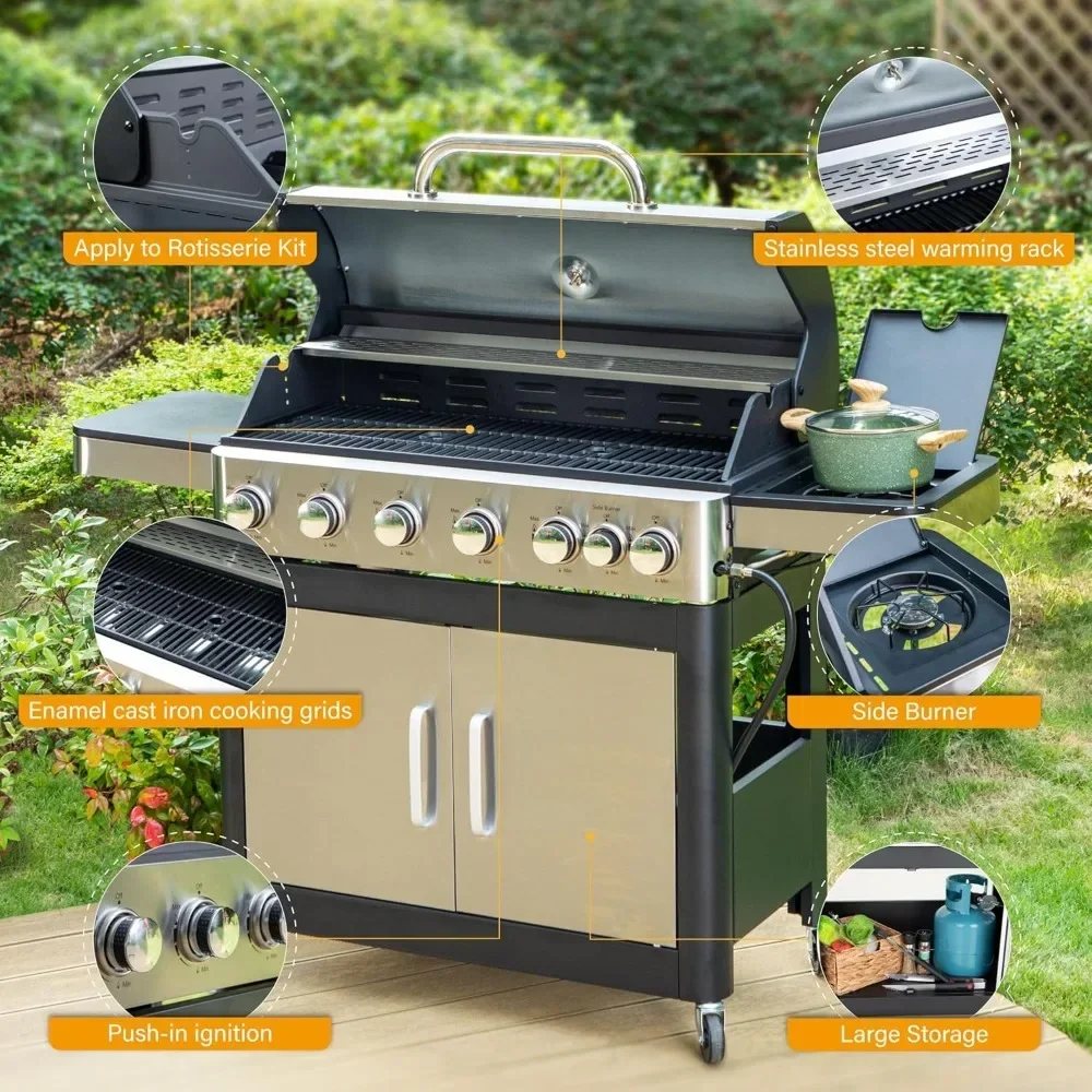 BBQ Grill with Side Burner and Porcelain-Enameled Cast Iron Grates  Stainless Steel Outdoor Cooking Kitchen and Barbecue grill