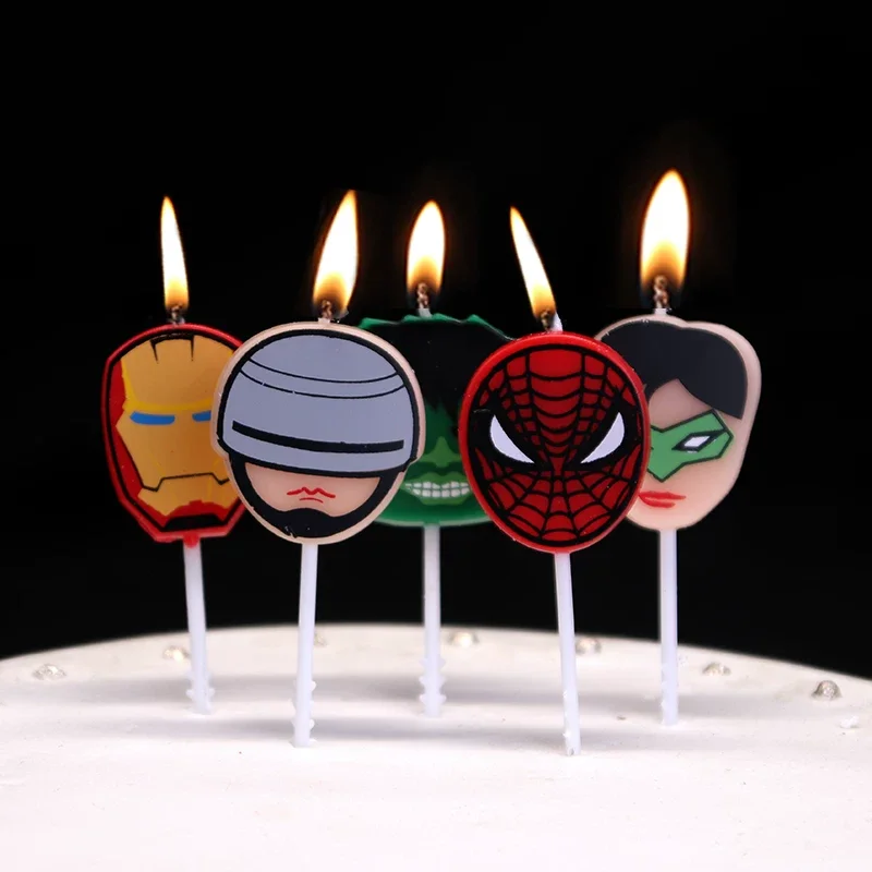Novo Conjunto de 5 Velas do Homem-Aranha, Figuras de Anime para Decoração de Festa de Aniversário de Meninos, Velas Temáticas do Hulk para Presentes de Chá de Bebê para Meninos