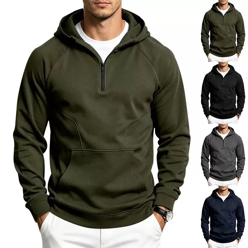 Men'S Outdoor Half Zip Hooded Sweatshirt Winter Fleece Long Sleeve Pullover Top Warm Casual Everyday Wear For Hiking Camping Tra