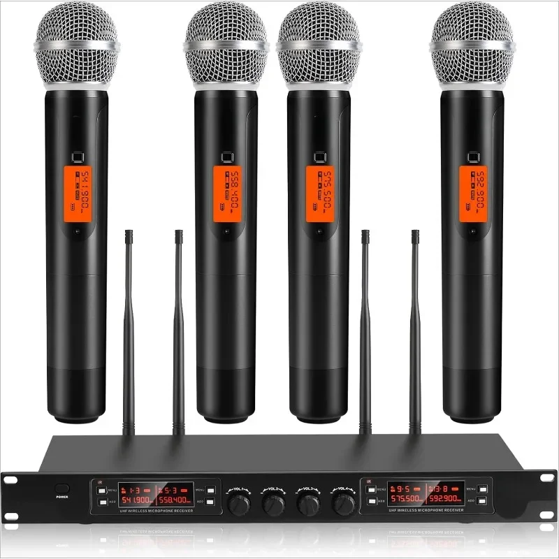

Hot sale.4 Channel Wireless Microphones System, Quad UHF Cordless Mic Set,4 * 40 Groups Metal Handheld Dynamic, Auto Scan