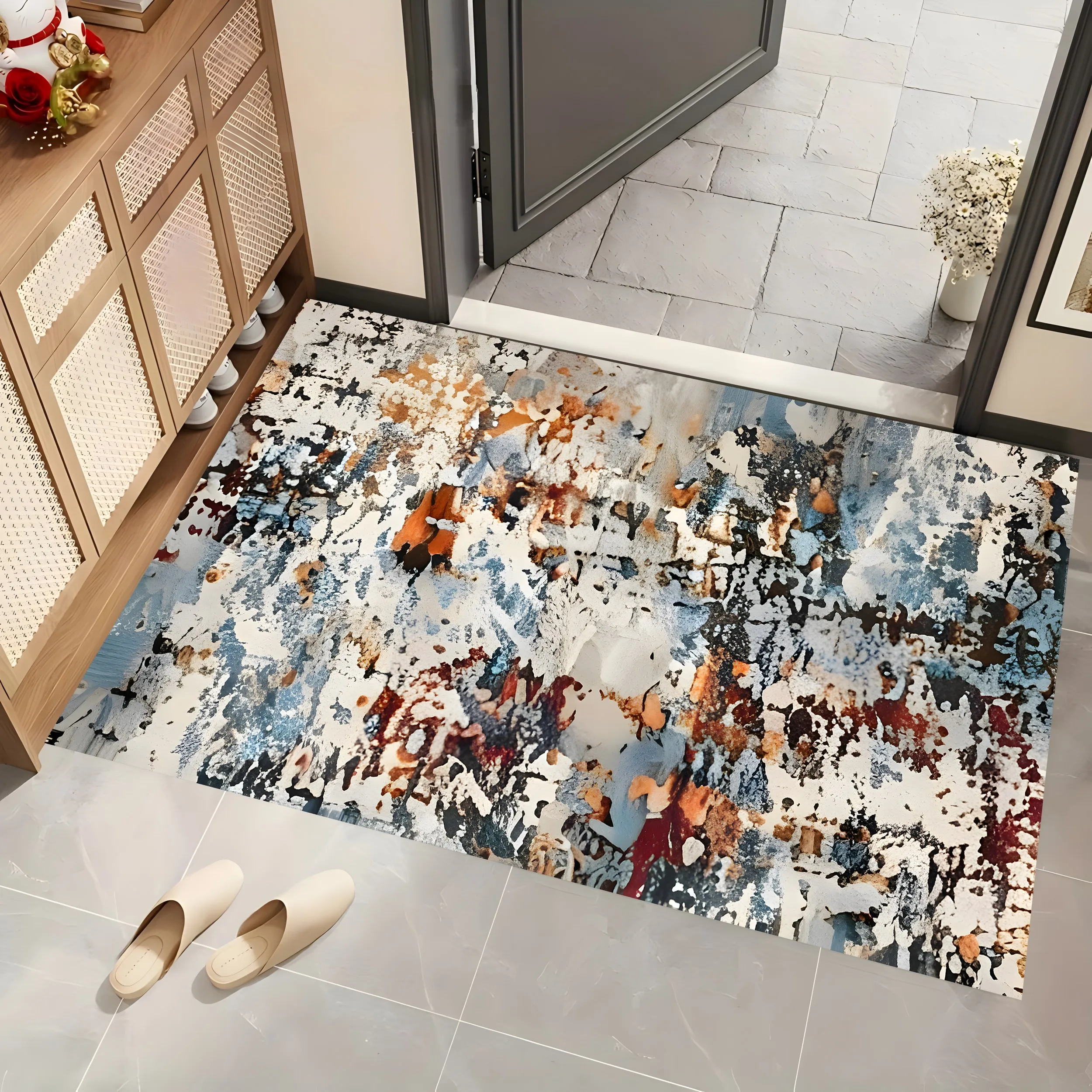 2D Large Carpet, with a Mottled Artistic Mixed Texture, Vintage Art Style, Suitable for Living Room, Coffee Table, and Bedside