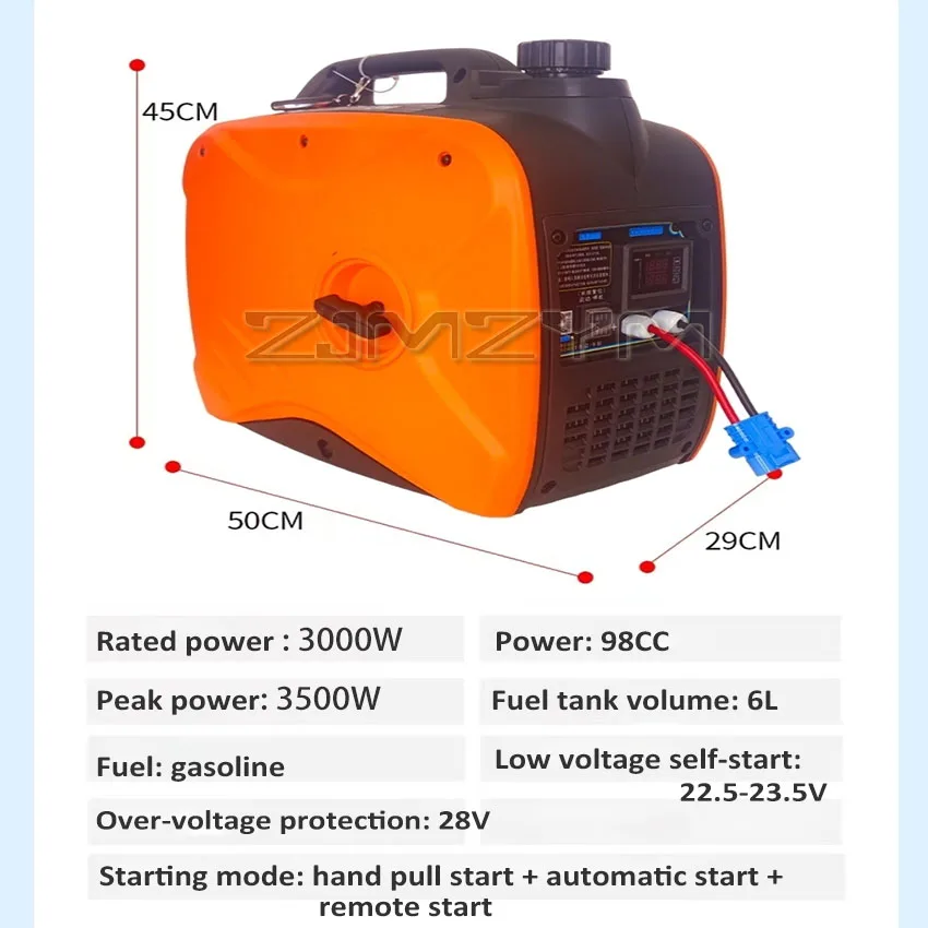 Aire acondicionado de estacionamiento automático, generador de gasolina de 3KW, 24V, arranque remoto, vehículo de carga de CC, silencioso, generador