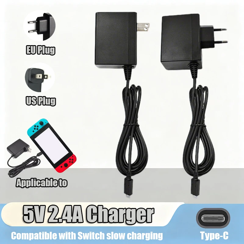 Carregador de substituição 12W 5V 2.4A Tipo-C para Switch OLED Lite NS NX, fonte de alimentação USB-C para console de jogos, AC 100-240V, plugue EUA/UE