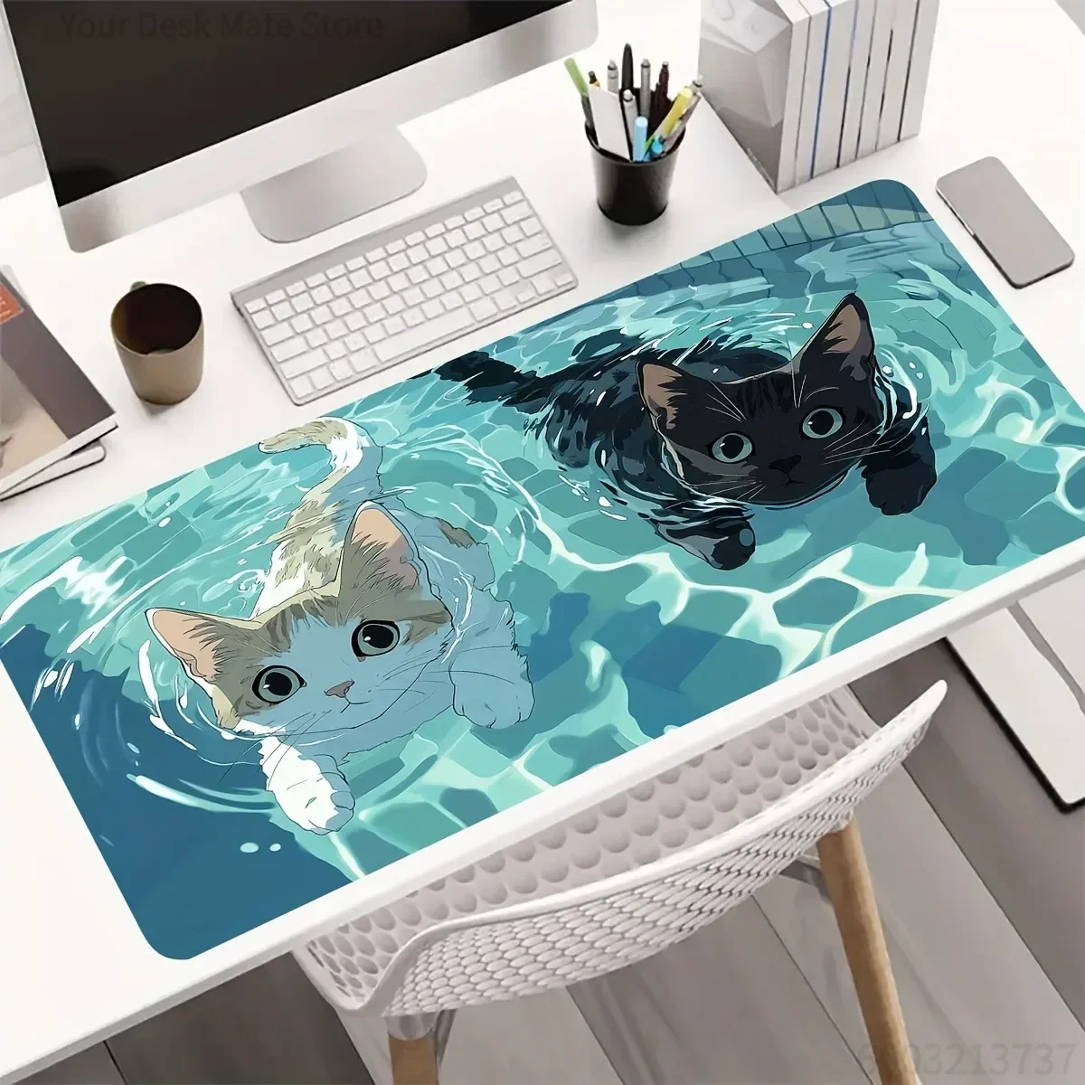 Cute Pet Cat Swimming Mouse Pad Non-Slip Rubber Base Washable Durable Desk Mat for Gamers Office Workers & Students