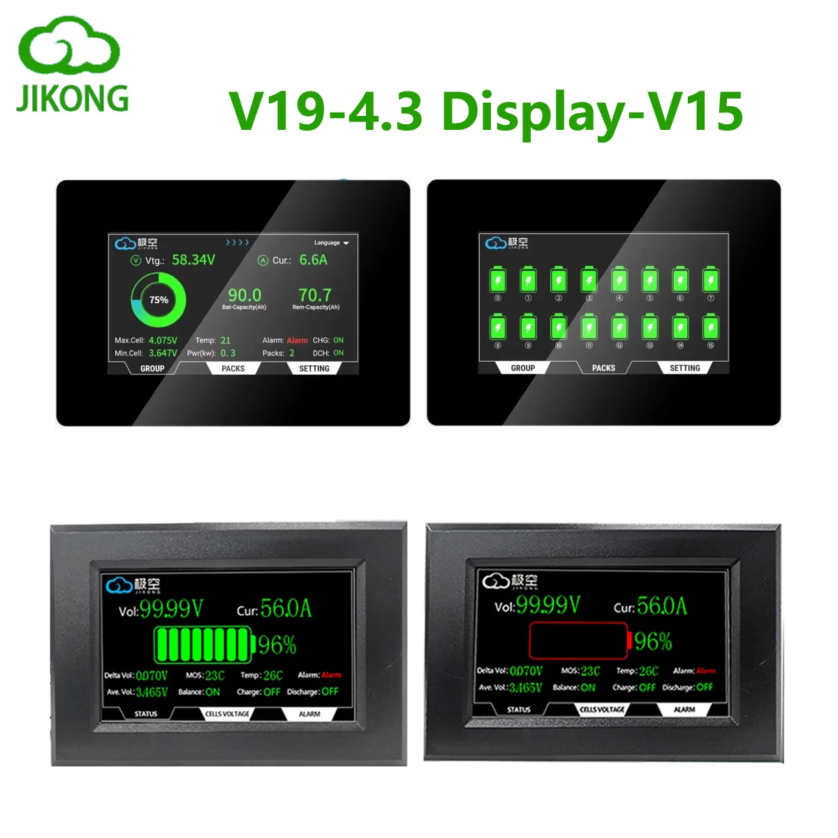 JK BMS 4.3' LCD Display Lifepo4 Battery Level Indicator V19 Intelligent 4.3 Inch Accessory for JIKONG Smart BMS Bluetooth Home