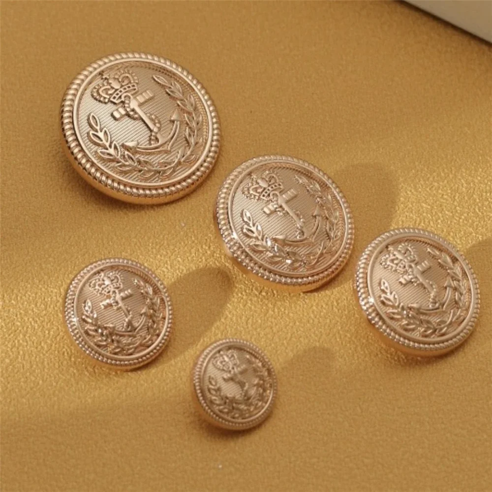 10 Pieces/Set Classic Vintage Wheat Anchor Crown Design Round Metal Buttons, Coat Blazer Jacket College Style Decoration Buttons