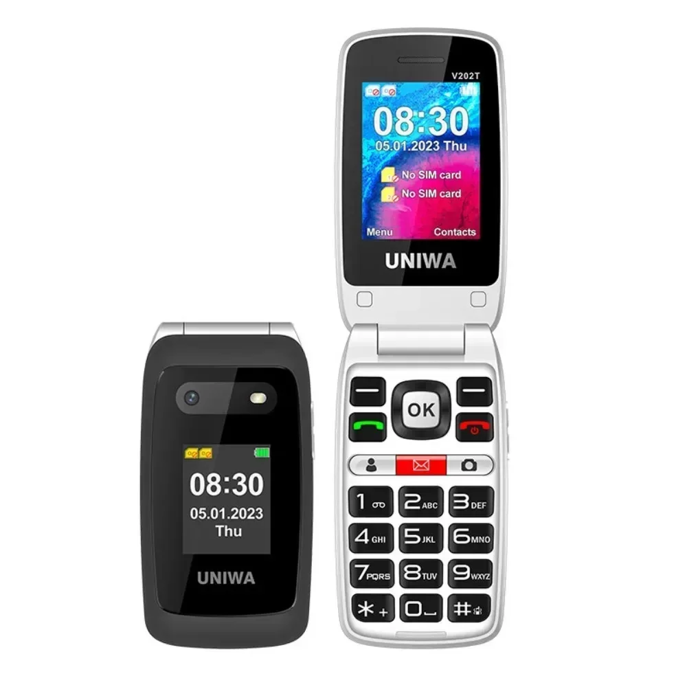 UNIWA V202T 4G Feature Phone Speed Dial Flip Cellphone 1450mAh SOS Big Button For Elderly Russian Keyboard Cheap Mobile Phones