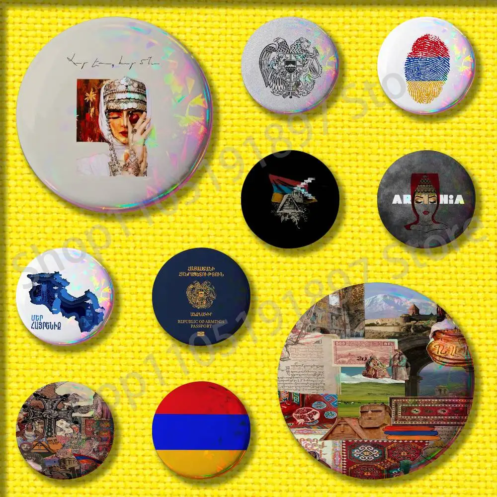 

Armenia Flag Passport Logo Badges 25mm 75mm 44mm 58mm 32mm Round Pin Brooch Adornment Backpack Souvenir Cosplay Gift